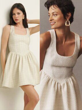 Reformation Aliana Tweed Mini Dress Ivory